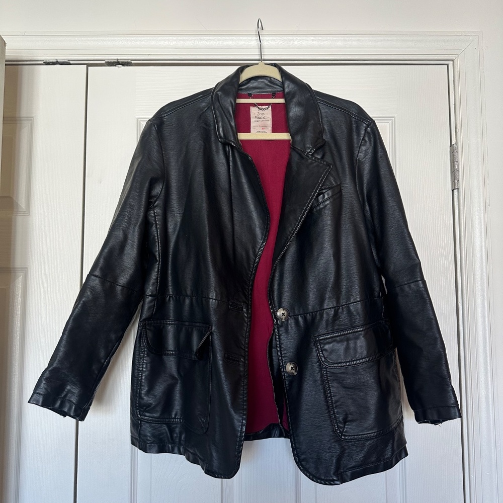 Free People (We the Free) Black Vegan Leather Blazer